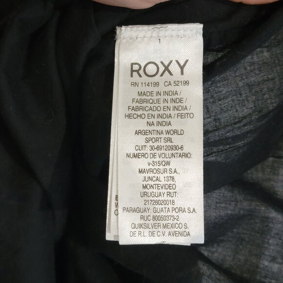 Roxy Bell Sleeve Floral Print Shift Dress-M Boho Sheer Net Lace Inset - Picture 8 of 12